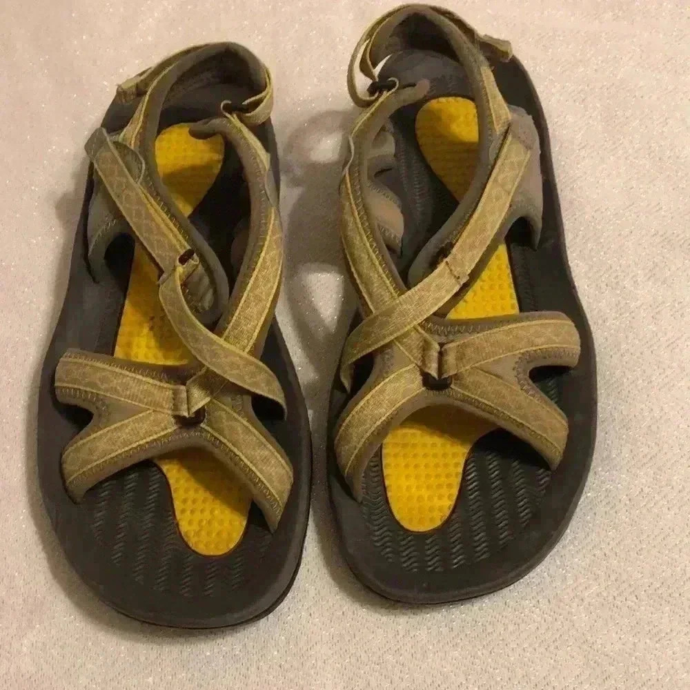 Lands End women’s yellow & gray adjustable strap sport sandal.